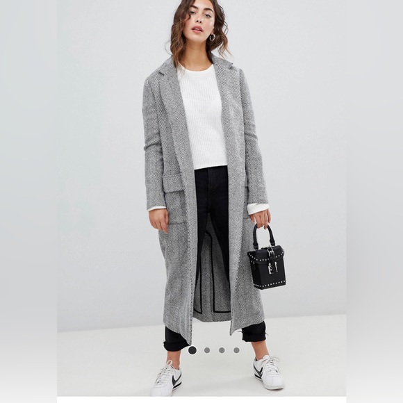 Glamorous TALL Longline Coat in Herringbone Size 4 Tall - Picture 11 of 12